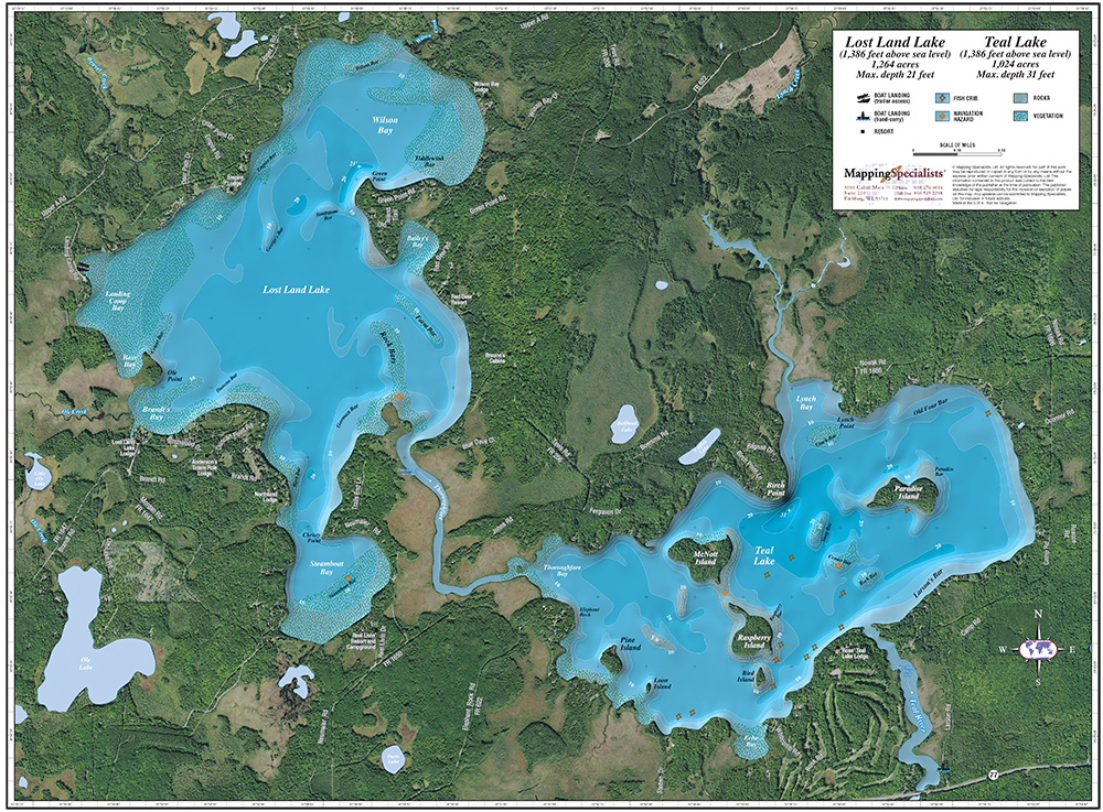 Lost Land Lake & Teal Lake Enhanced Wall Map