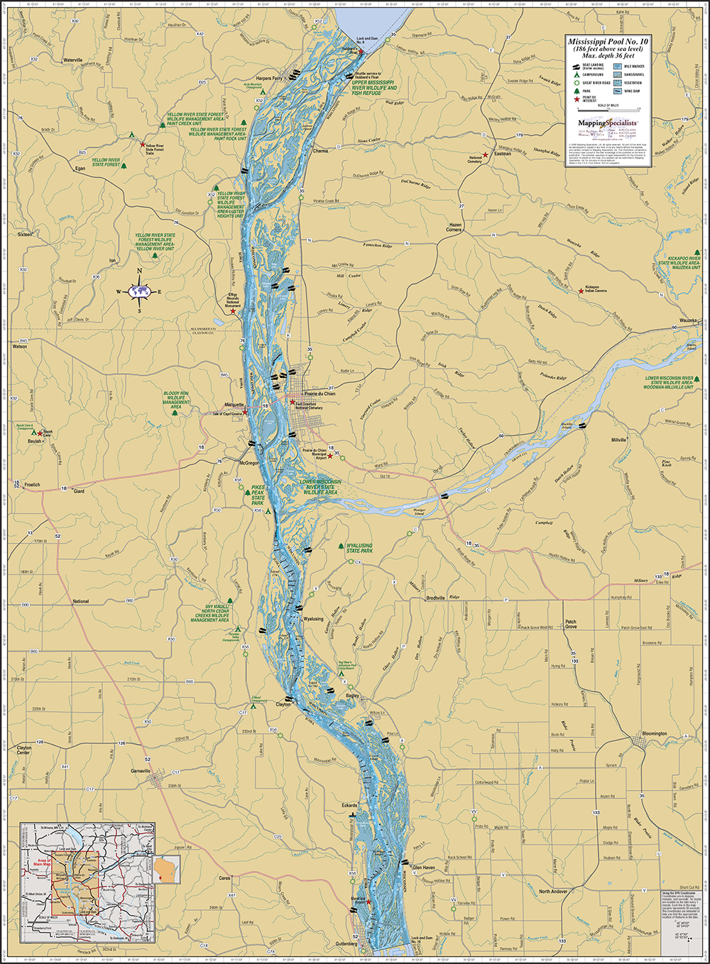 Mississippi River Pool 10 Wall Map