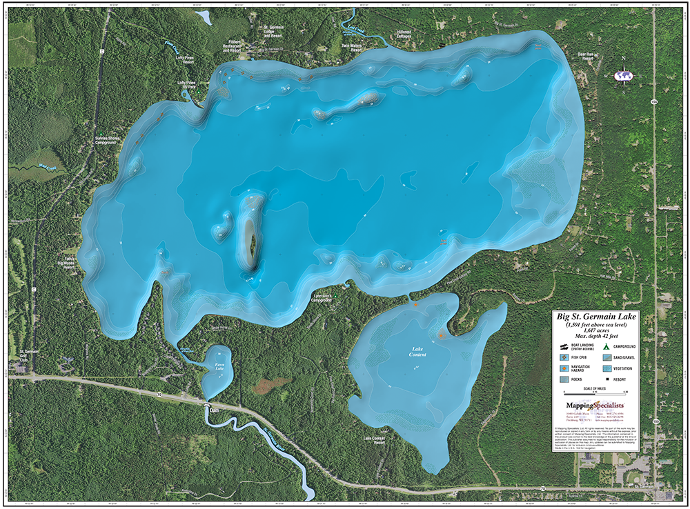 Big St Germain Lake Map Big St. Germain Lake Enhanced Wall Map