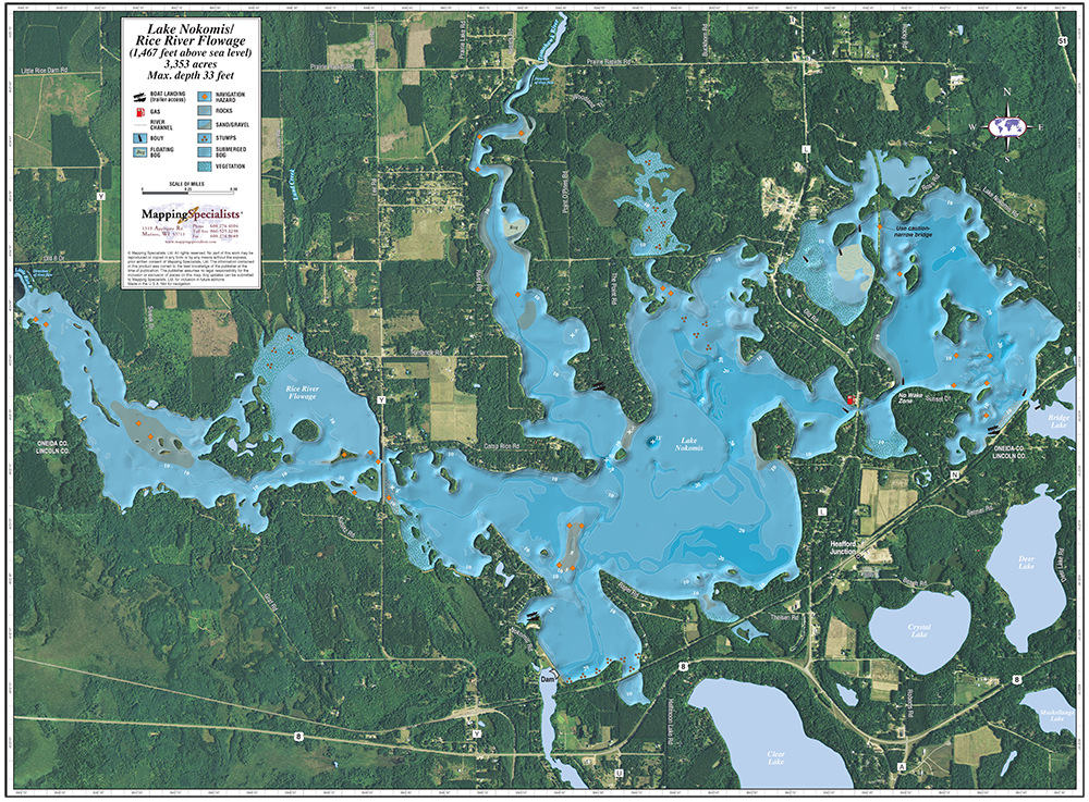 Lake Nokomis Wi Fishing Map Lake Nokomis Enhanced Wall Map