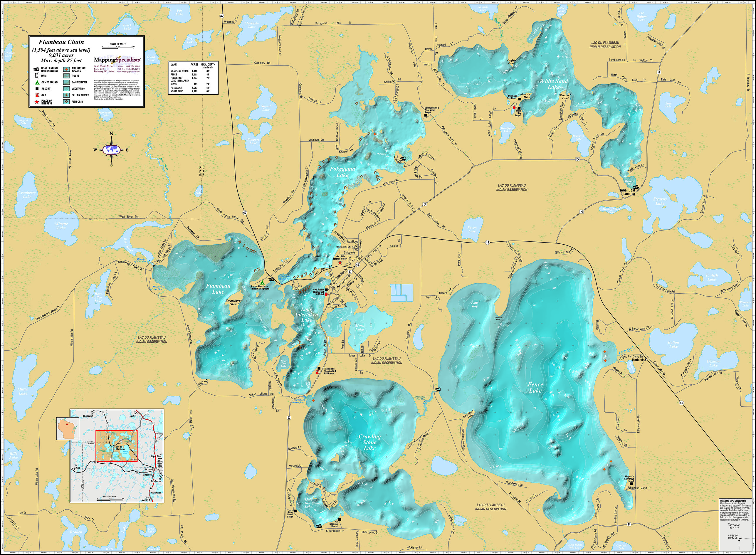 Flambeau Chain Wall Map