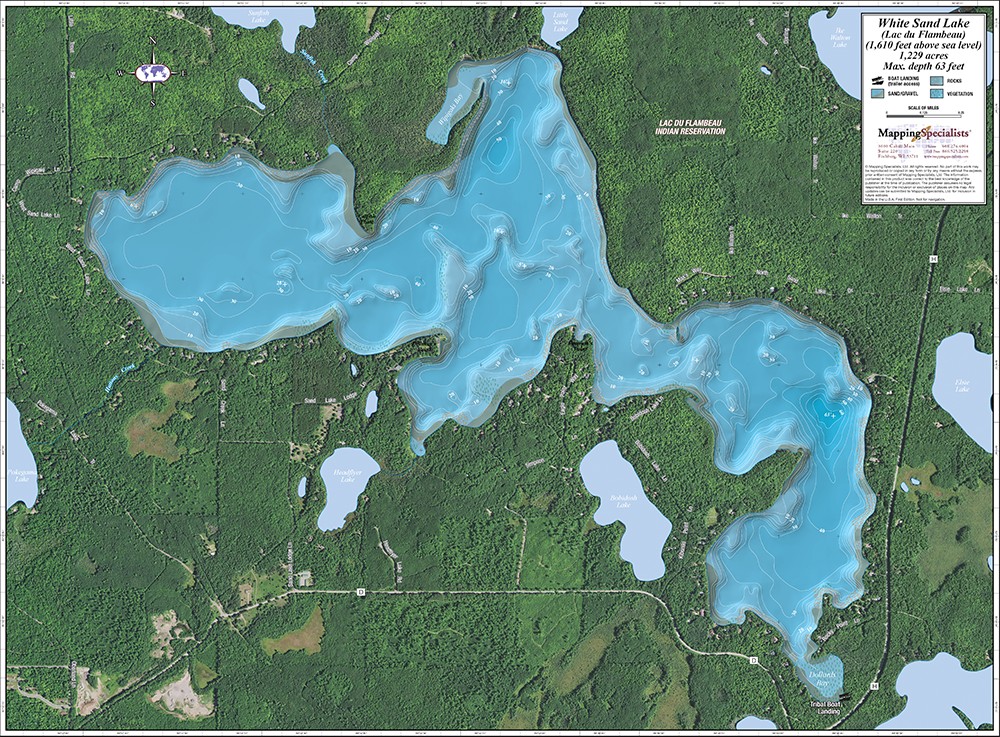 White Sand Lake (Lac du Flambeau) Enhanced Wall Map