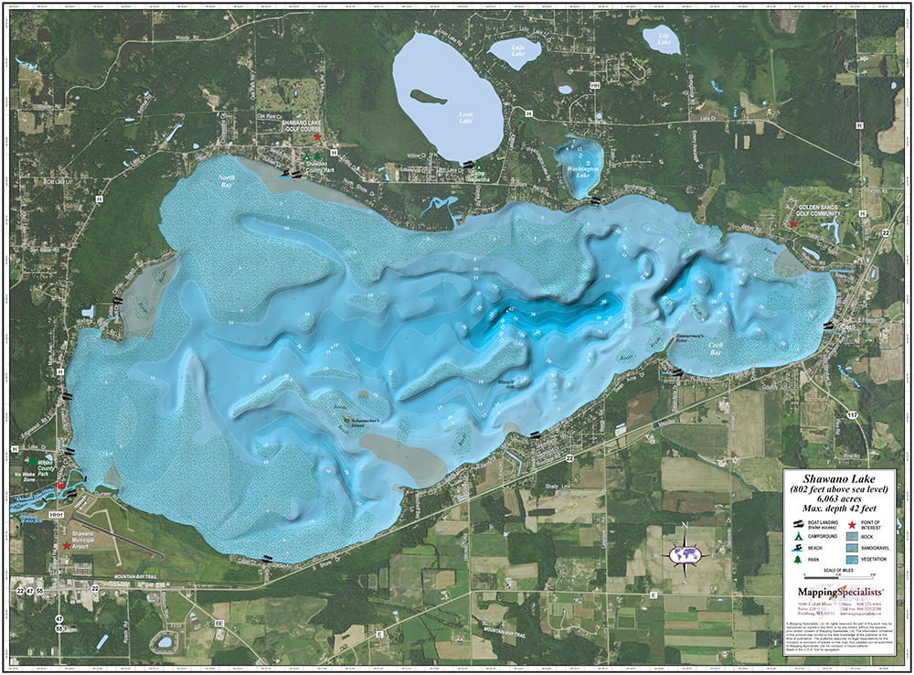Shawano Lake Enhanced Wall Map