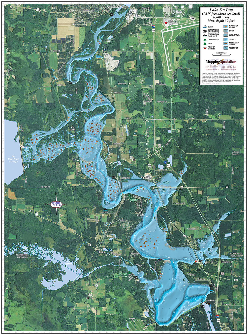 Lake Dubay Fishing Map Lake Du Bay Enhanced Wall Map