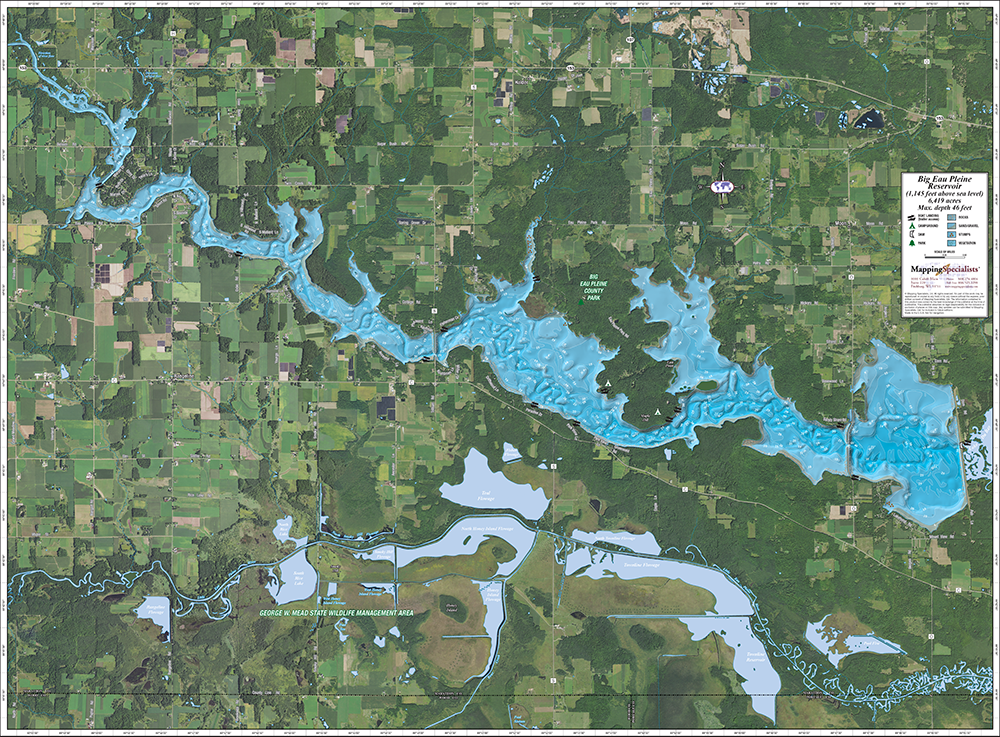 Big Eau Pleine Reservoir Enhanced Wall Map