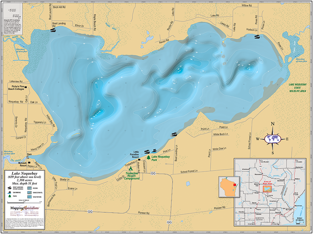Lake Noquebay Wall Map