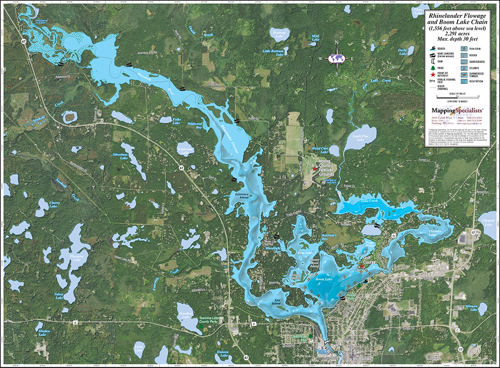 Rhinelander Flowage & Boom Lake Chain Enhanced Wall Map