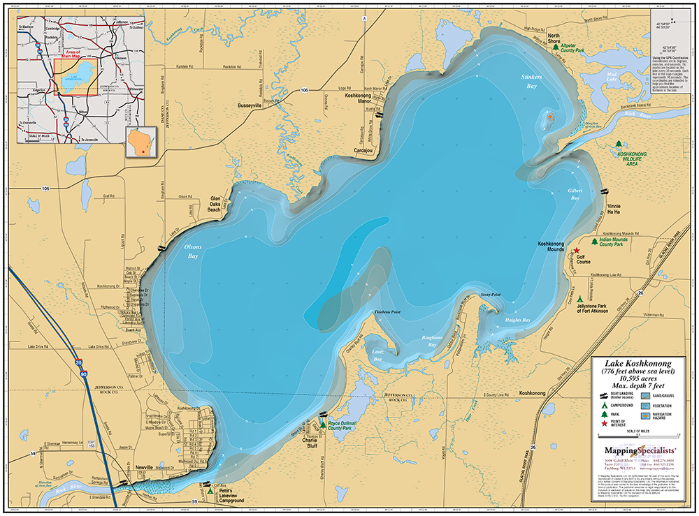 Lake Koshkonong Fishing Map Lake Koshkonong Wall Map