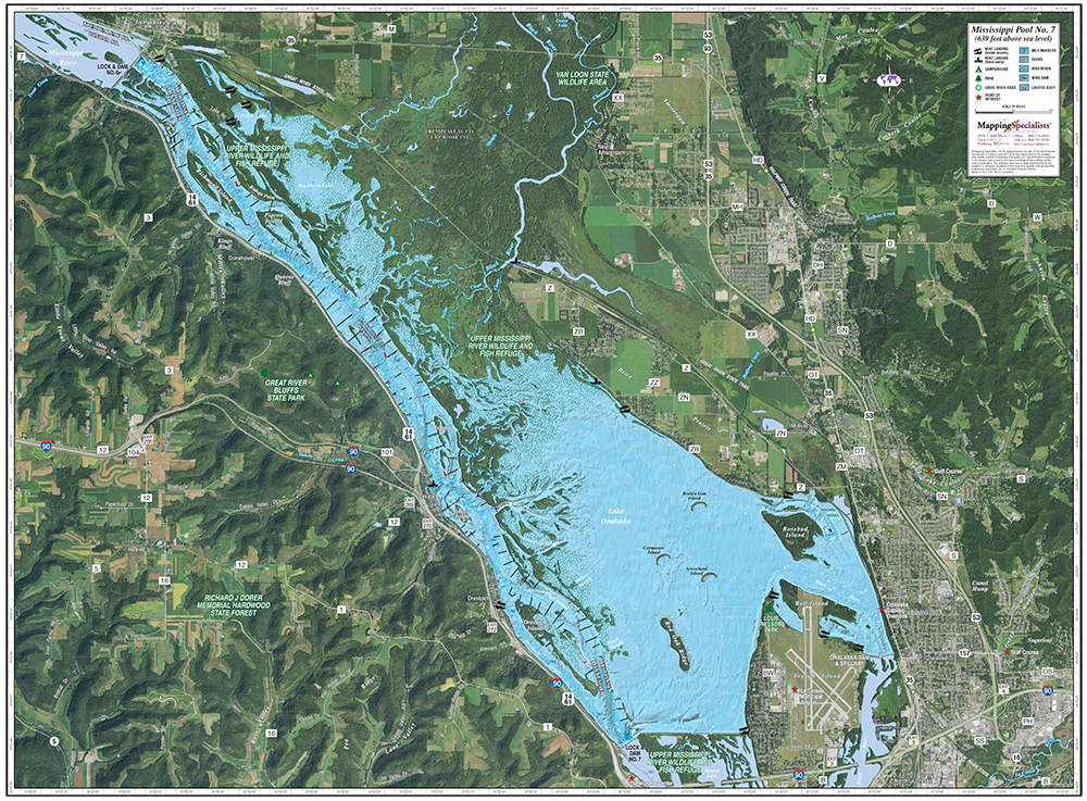 Mississippi River (Pool 7)/Lake Onalaska Enhanced Wall Map