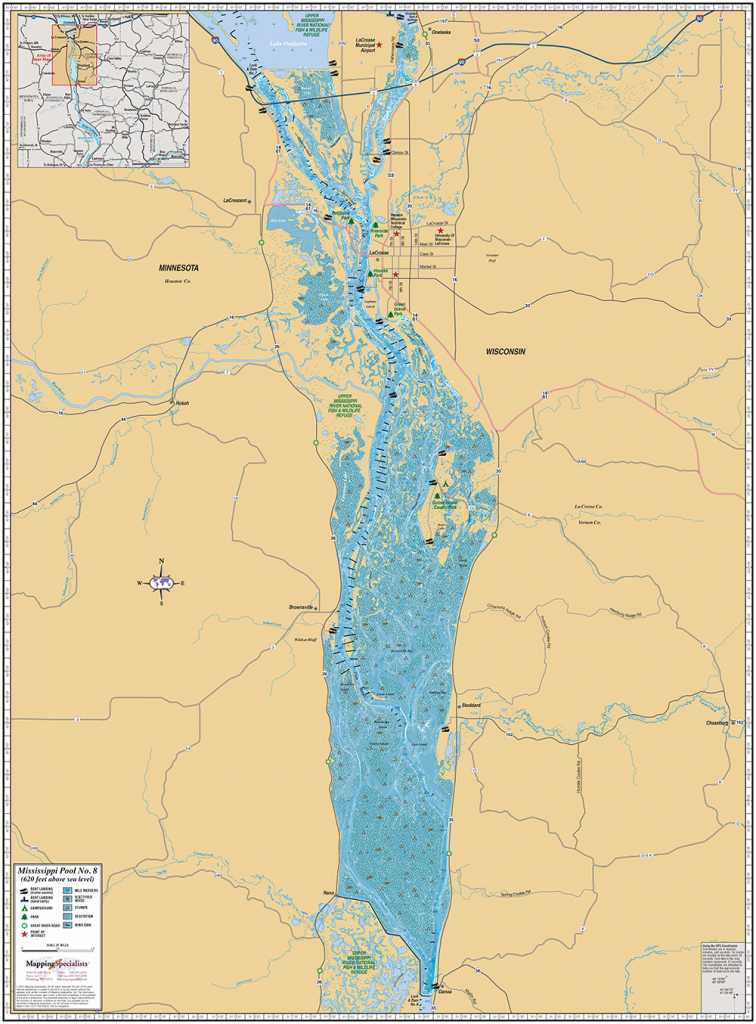 Mississippi River (Pool 8) Wall Map