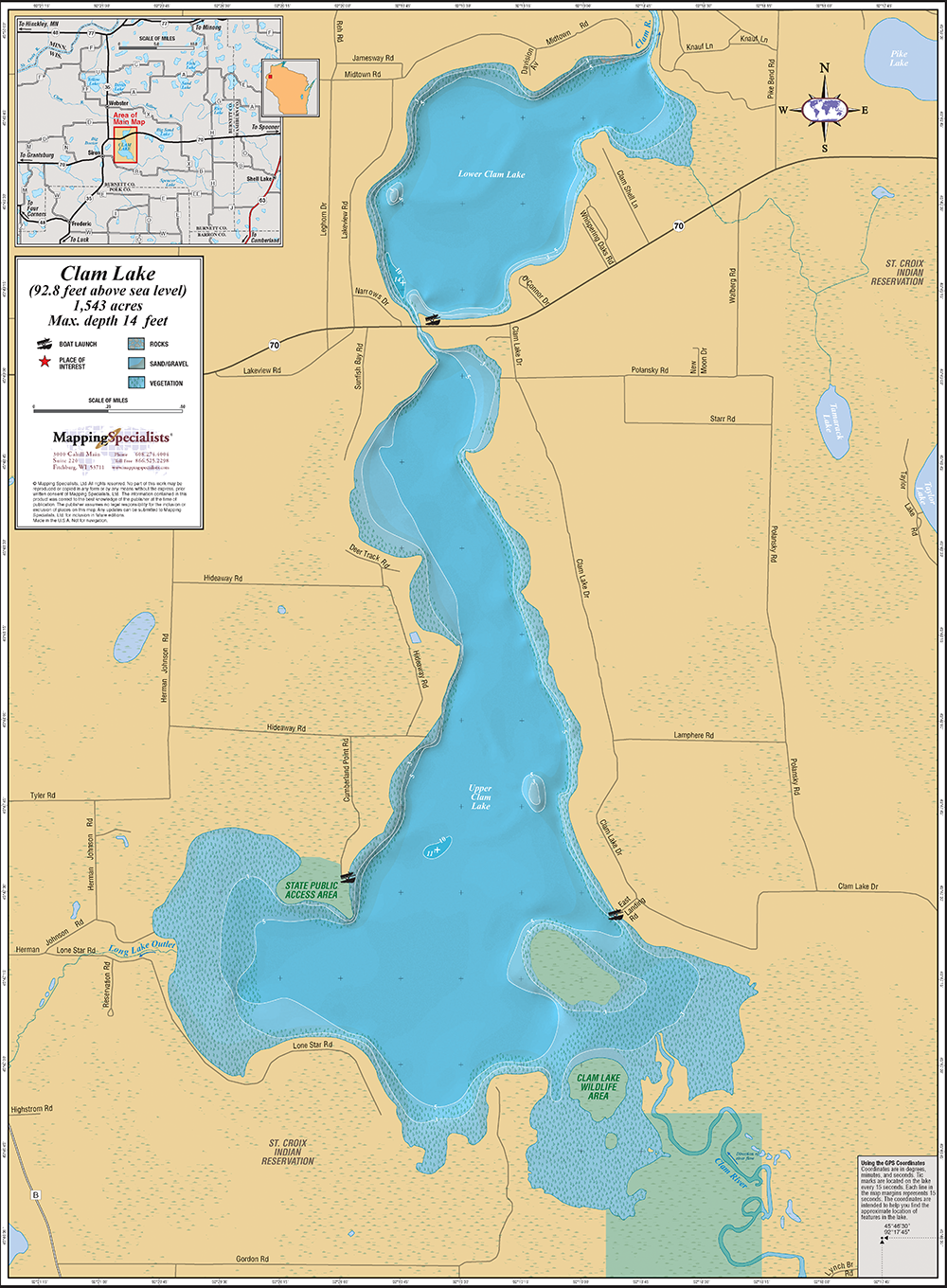 Clam Lake Wall Map