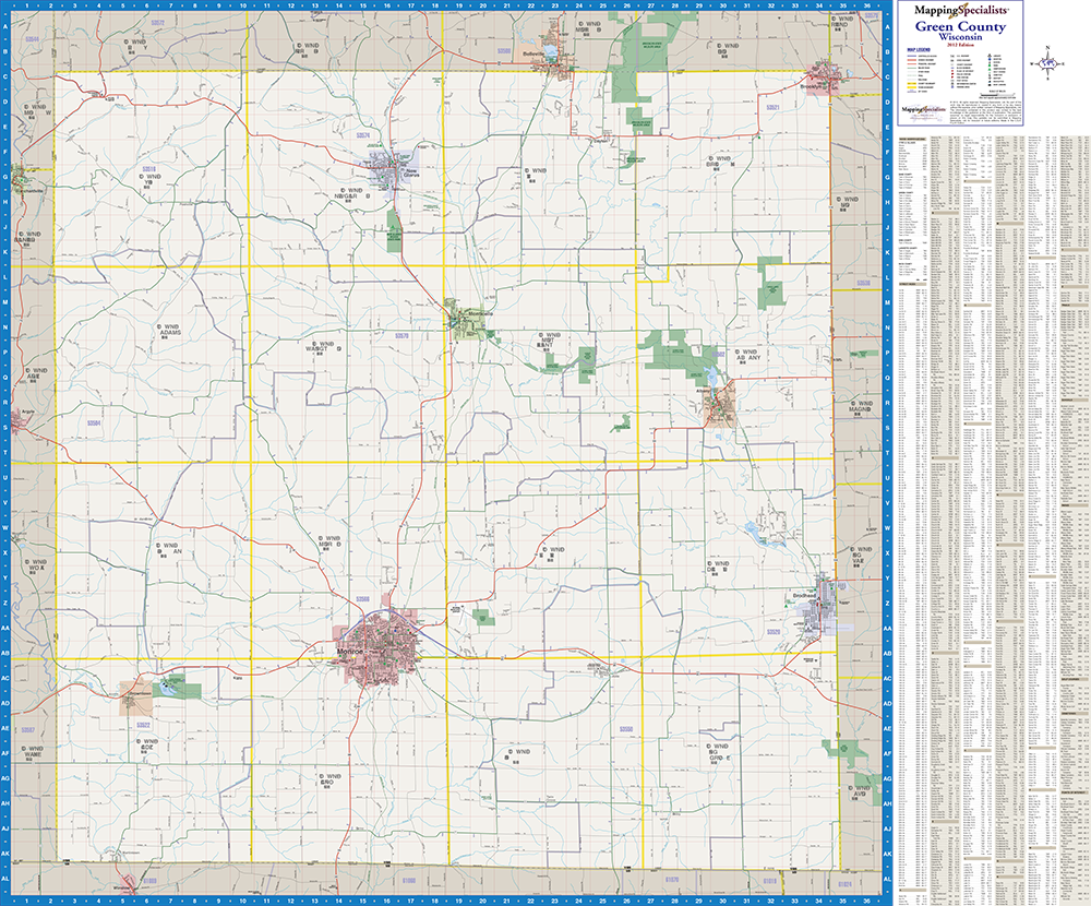 Green County Wi Map Green County Wall Map