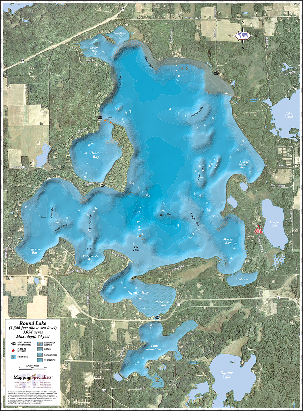Round Lake Hayward Wi Map Round Lake Enhanced Wall Map