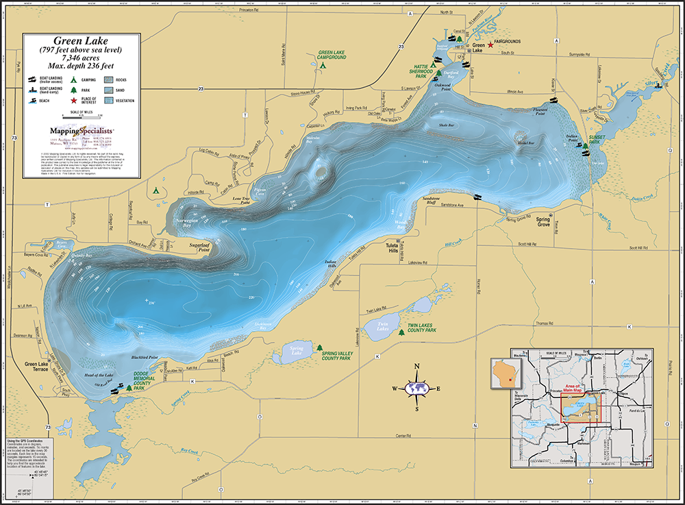 green lake wi map Green Lake Wall Map green lake wi map