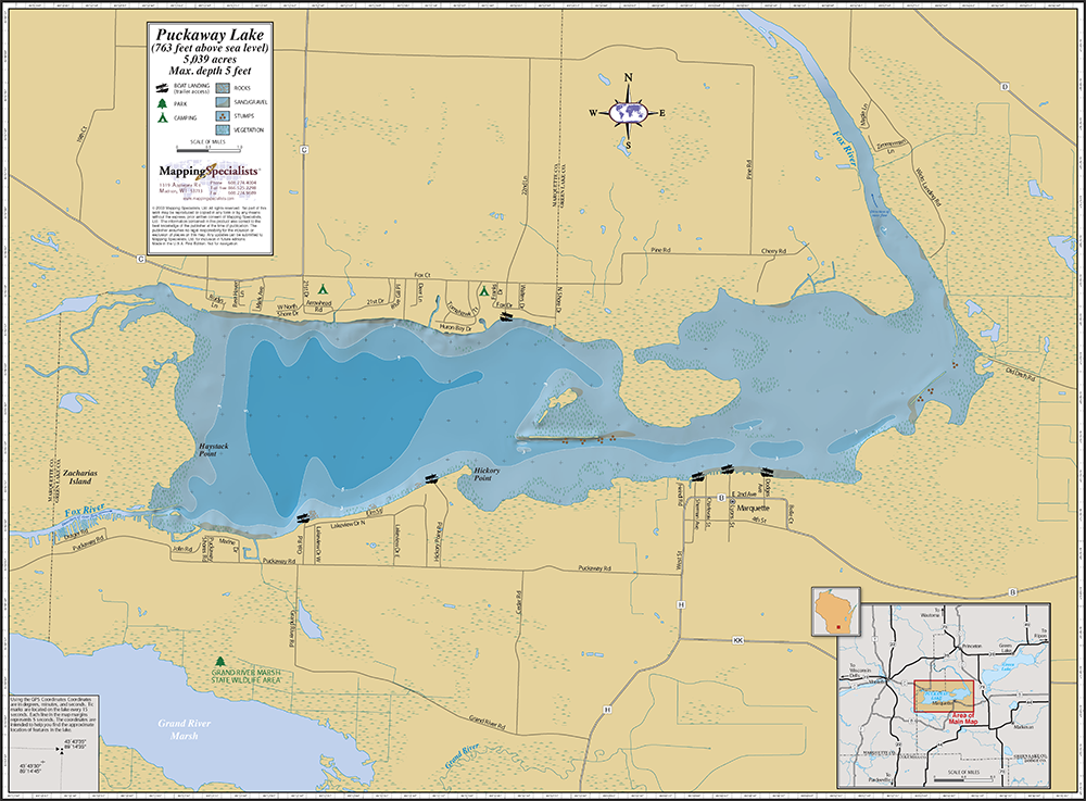 Puckaway Lake Wall Map