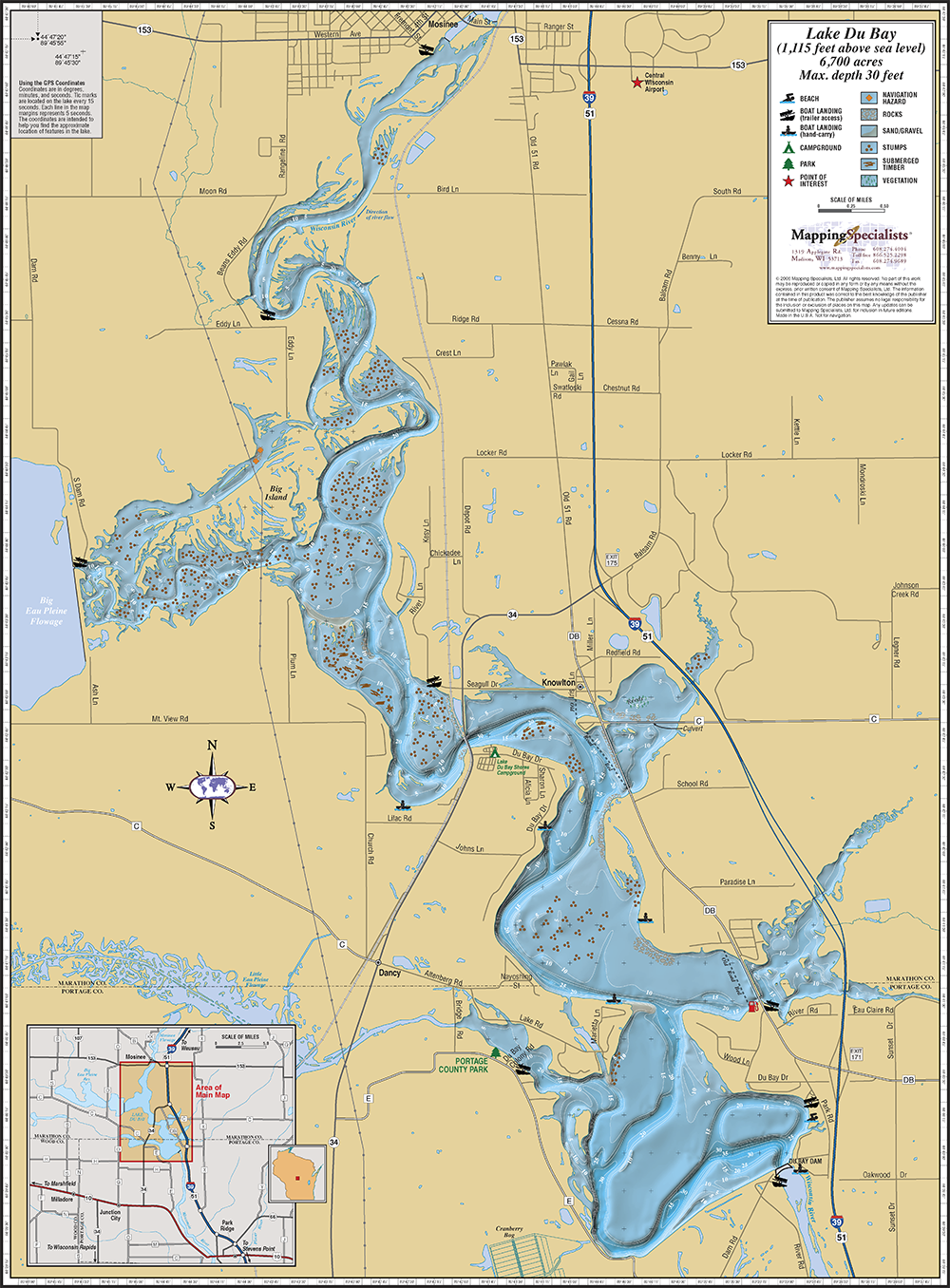 Lake Dubay Fishing Map Lake Du Bay Wall Map