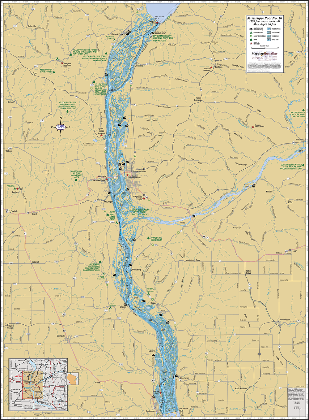 Pool 9 Mississippi River Map Mississippi River (Pool 10) Wall Map