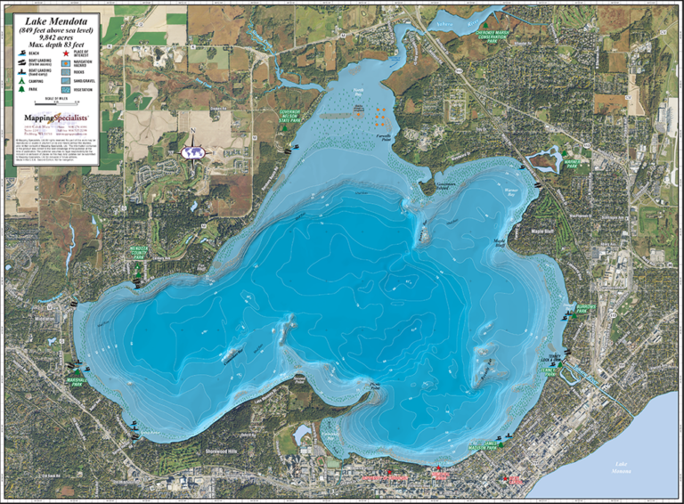 Lake Mendota Enhanced Wall Map - Mapping Specialists Limited
