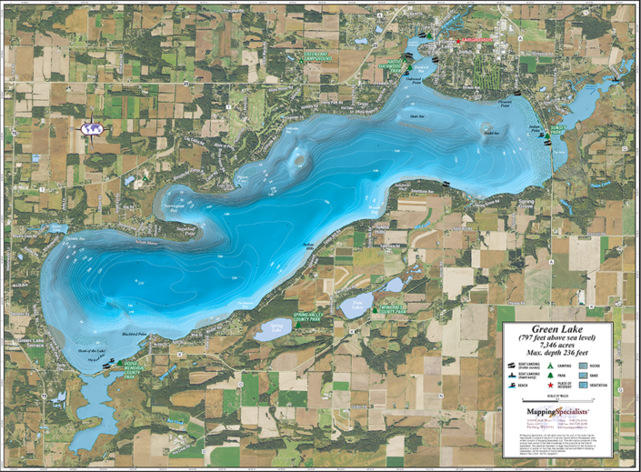 Green Lake Enhanced Wall Map - Mapping Specialists Limited