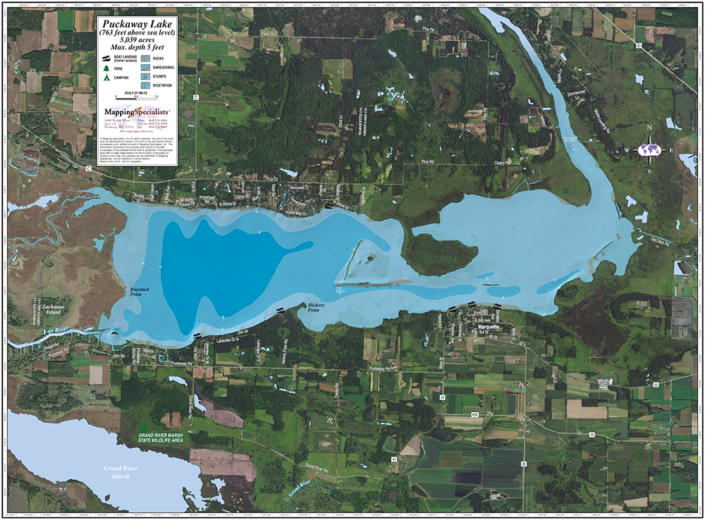 Puckaway Lake Enhanced Wall Map Mapping Specialists Limited