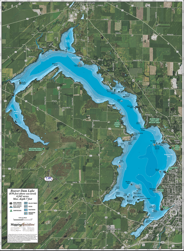 Beaver Dam Lake Enhanced Wall Map Mapping Specialists Limited