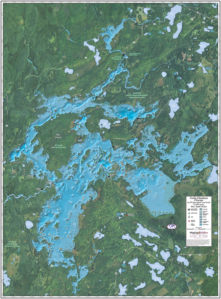 TurtleFlambeau Flowage Enhanced Wall Map Mapping Specialists Limited