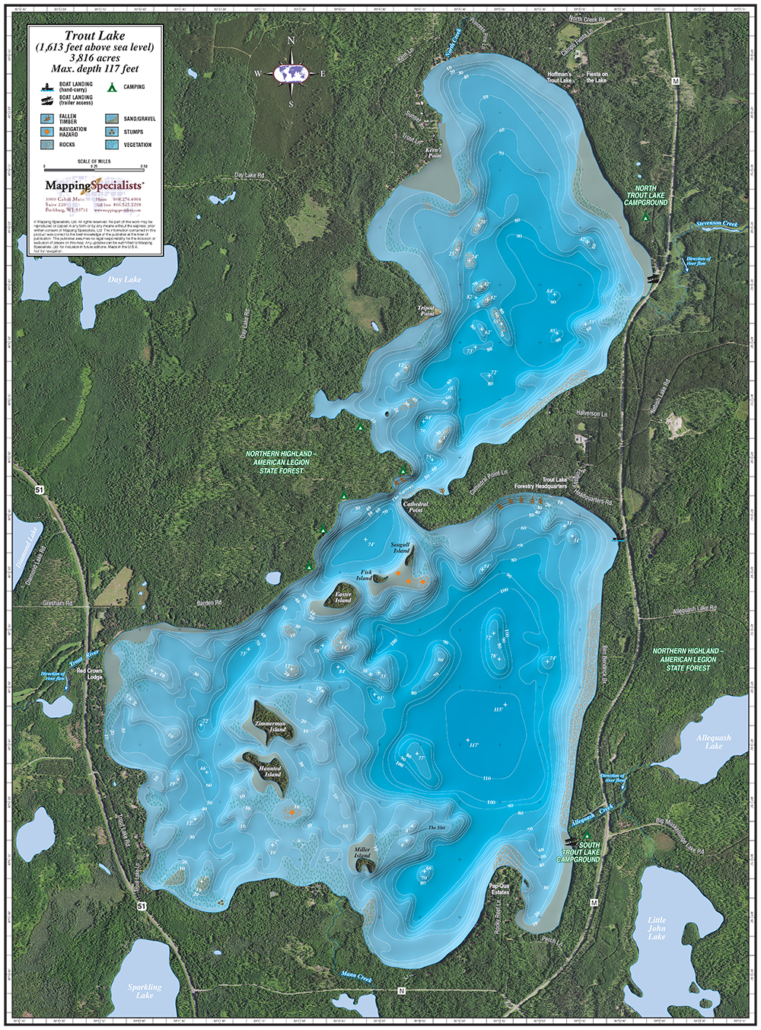 Trout Lake Enhanced Wall Map Mapping Specialists Limited