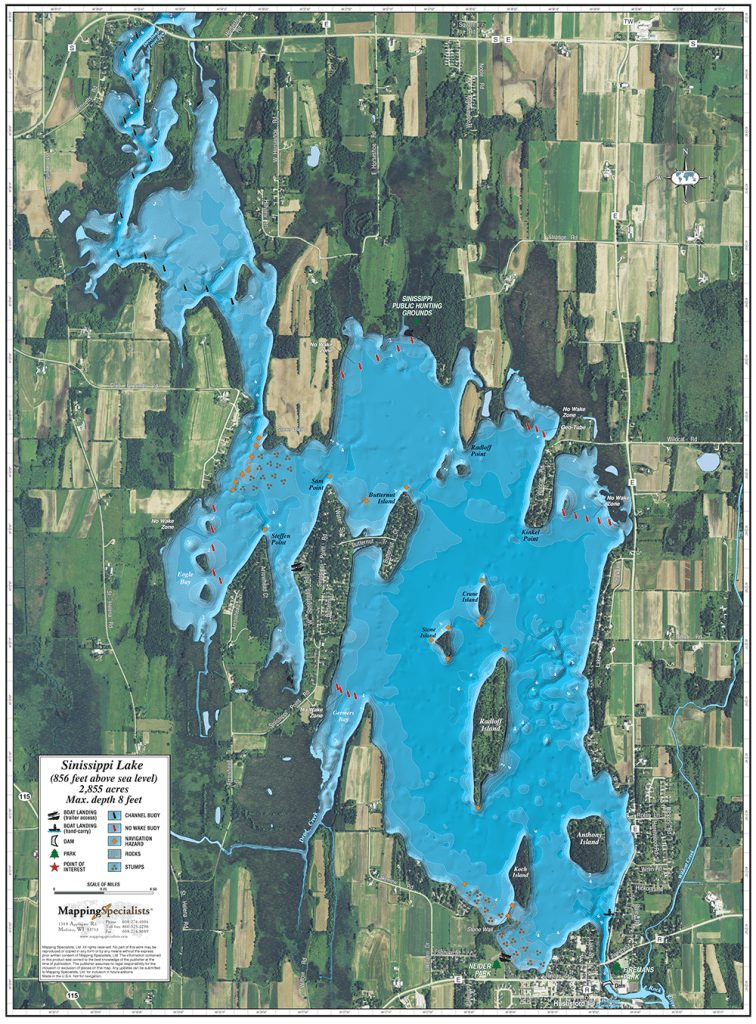 Sinissippi Lake Enhanced Wall Map Mapping Specialists Limited