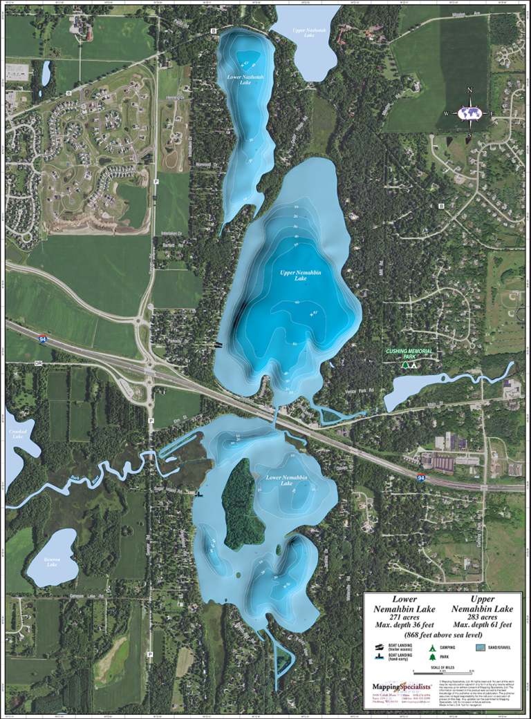 Lower & Upper Nemahbin Lake Enhanced Wall Map Mapping Specialists Limited