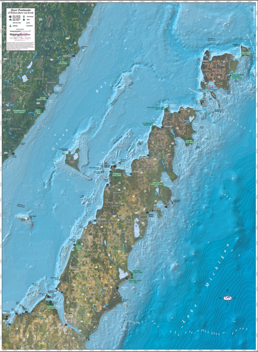 Door Peninsula Enhanced Wall Map Mapping Specialists Limited 104 Door Peninsula Imagery 150 CS 1 518x705 