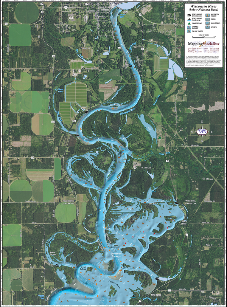 Wisconsin River below Nekoosa Dam Enhanced Wall Map Mapping Specialists Limited