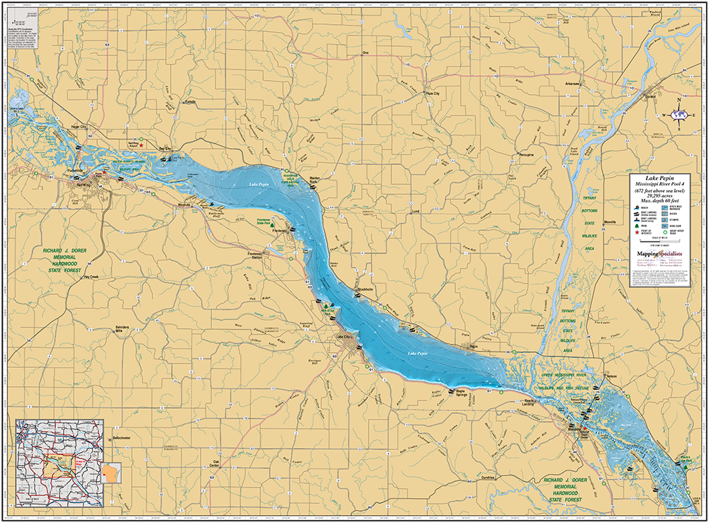 Mississippi River (Pool 4)/Lake Pepin Wall Map - Mapping