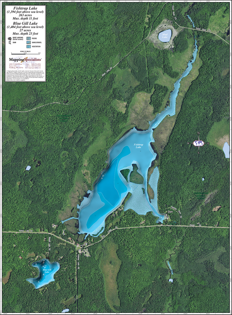 Fishtrap Lake Enhanced Wall Map - Mapping Specialists Limited
