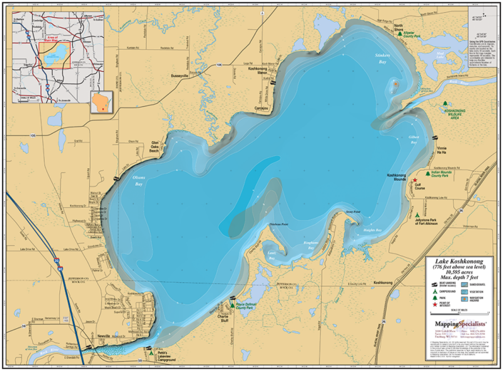 Lake Koshkonong Wall Map - Mapping Specialists Limited