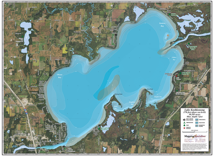 Lake Koshkonong Wall Map Mapping Specialists Limited