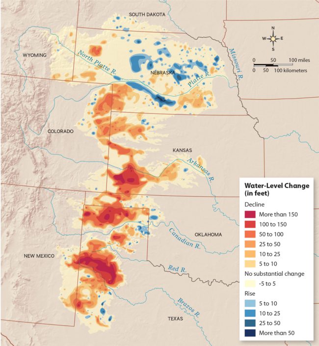 A map of Ogallala Aquifer Water Level Change