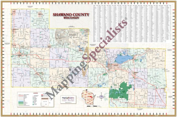 Shawano County, Wisconsin folding map