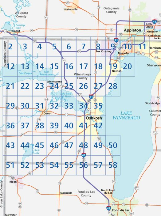 Emergency Management map of west side of Lake Winnebago, Wisconsin