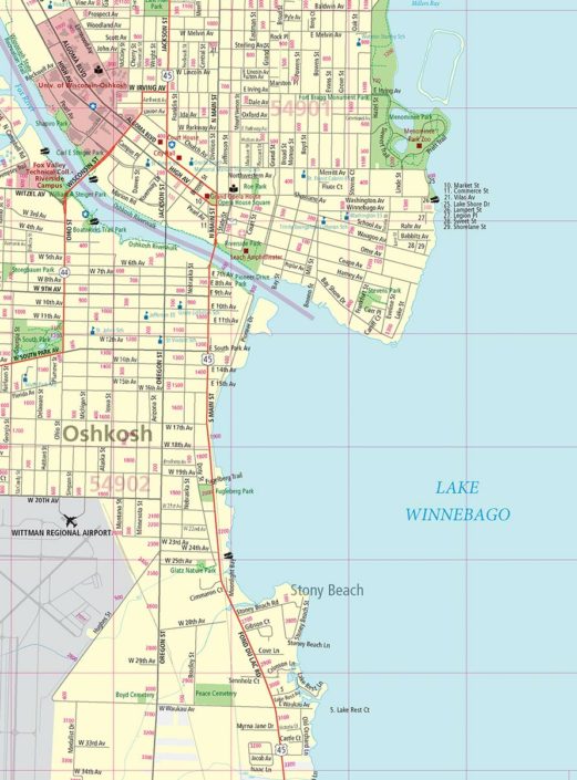 Emergency Management detailed map of Oshkosh, Wisconsin on Lake Winnebago