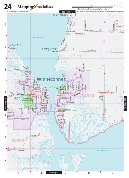 Emergency Management map of Winneconne, Wisconsin on Lake Winnebago from an atlas by Mapping Specialists