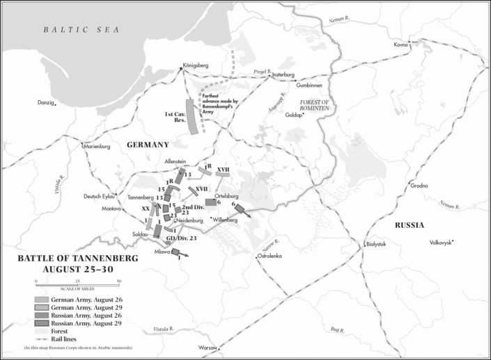 Histori map of the Battle of Tannenberg, August 25–30, 1914