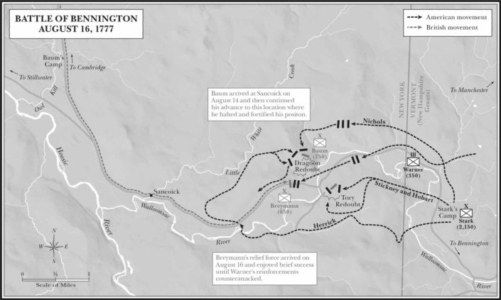 Historic map of the Battle of Bennington August 16, 1977