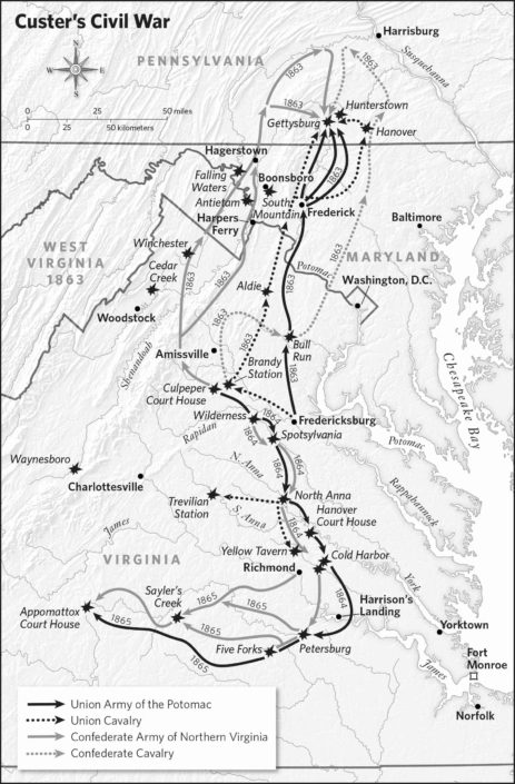 Historical map of Custer's Civil War