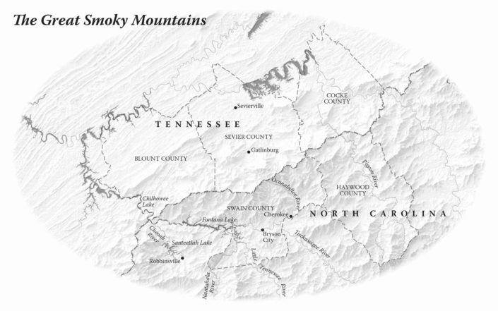 Shaded relief map of The Great Smoky Mountains