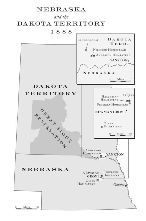 Historical map of Nebraska and the Dakota Territory in 1888