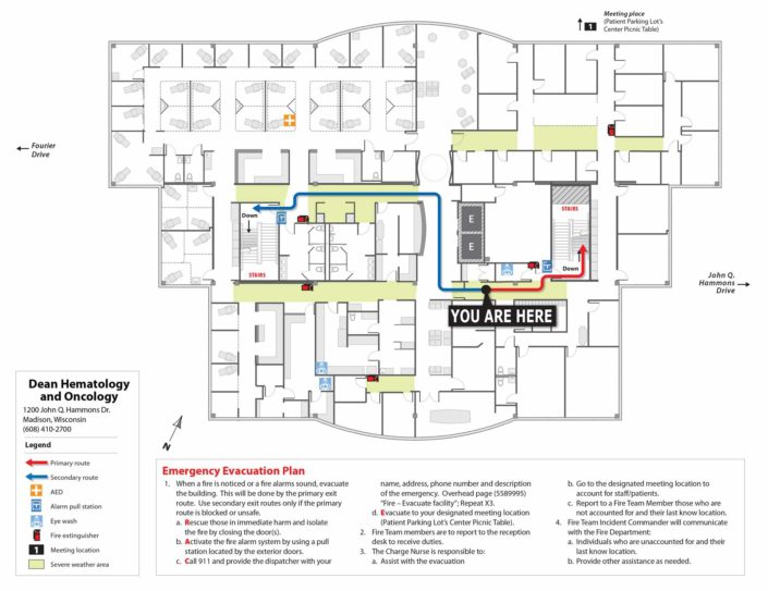 Flooplan of Dean Oncology Medial Facility Map and Emergency Exits