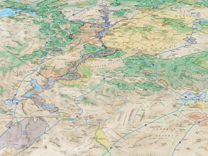 An oblique perspective map of Canyonlands, Utah and Arizona