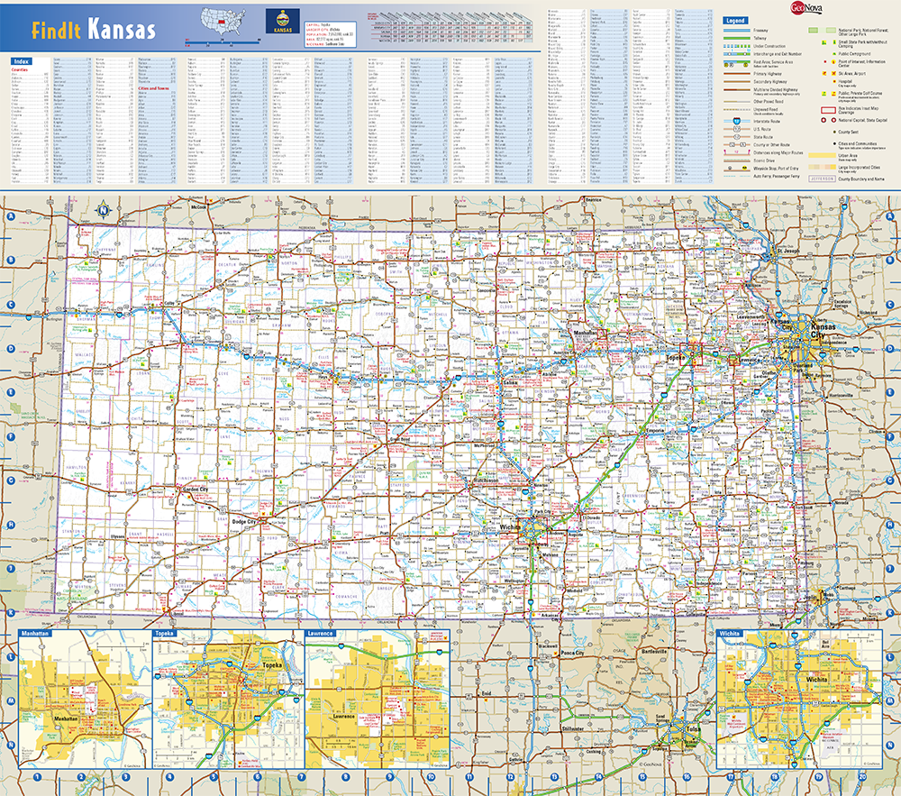 Kansas State Wall Map By Globe Turner - Mapping Specialists Limited