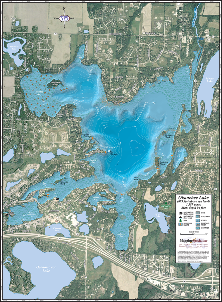 Okauchee Lake Enhanced Wall Map Mapping Specialists Limited