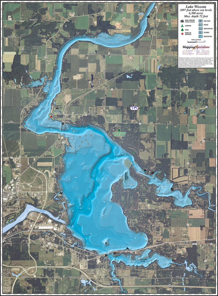 Lake Wissota Enhanced Wall Map Mapping Specialists Limited